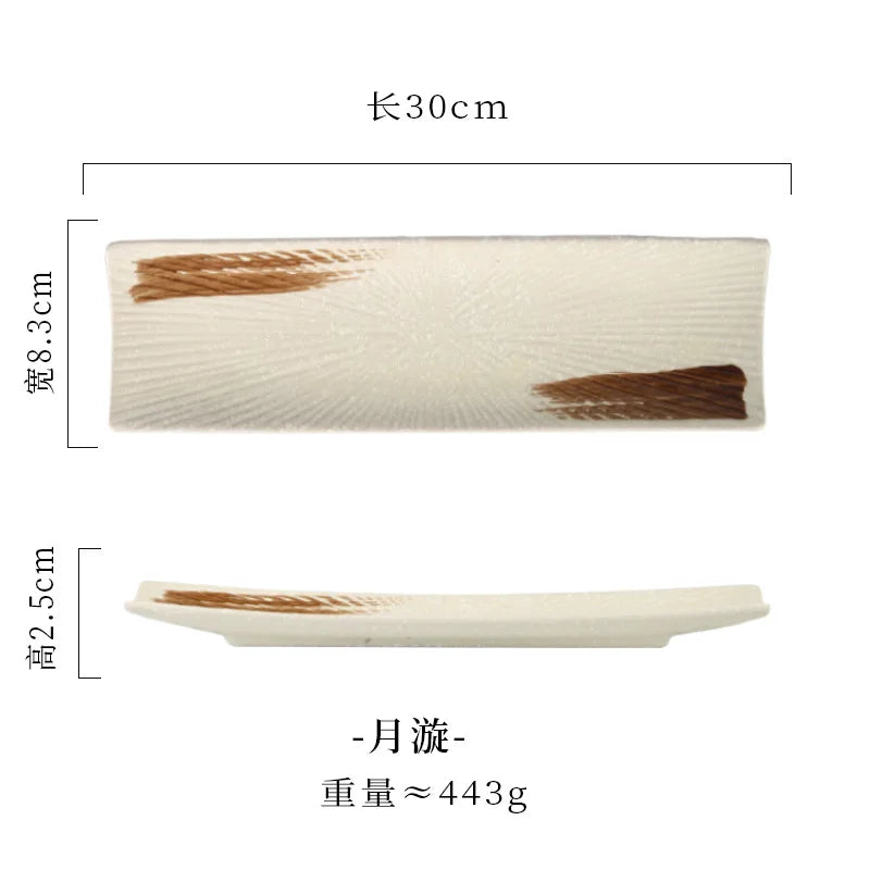 border sushi  Japanese ceramic tableware, Western cuisine ,creative autumn knife fish  boat shaped vegetable  rectangular plates